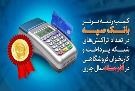 کسب رتبه برتر بانک سپه در تعداد تراکنش‌های شبکه پرداخت