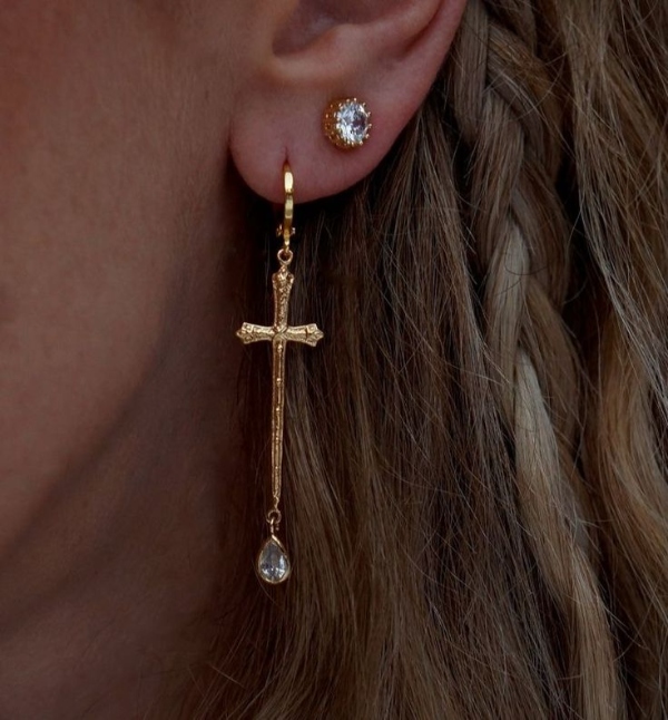 گوشواره صلیبی با آویز کریستالی زیبا