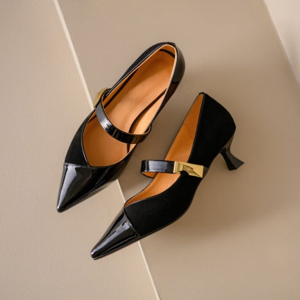 مدل کفش پاشنه فرانسوی جیر و ورنی شیک زیبا